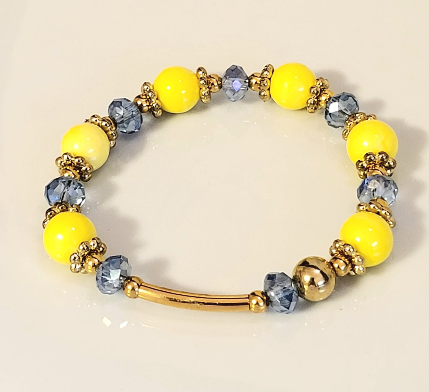 Yellow, Blue & Gold Stretchy Bracelet with Tube