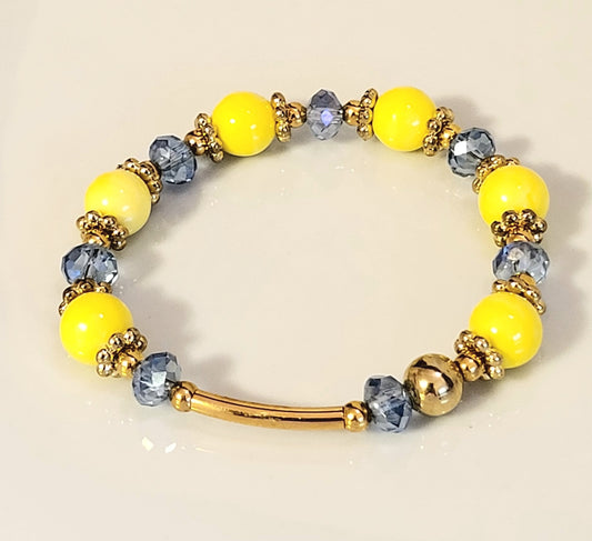 Yellow, Blue & Gold Stretchy Bracelet with Tube