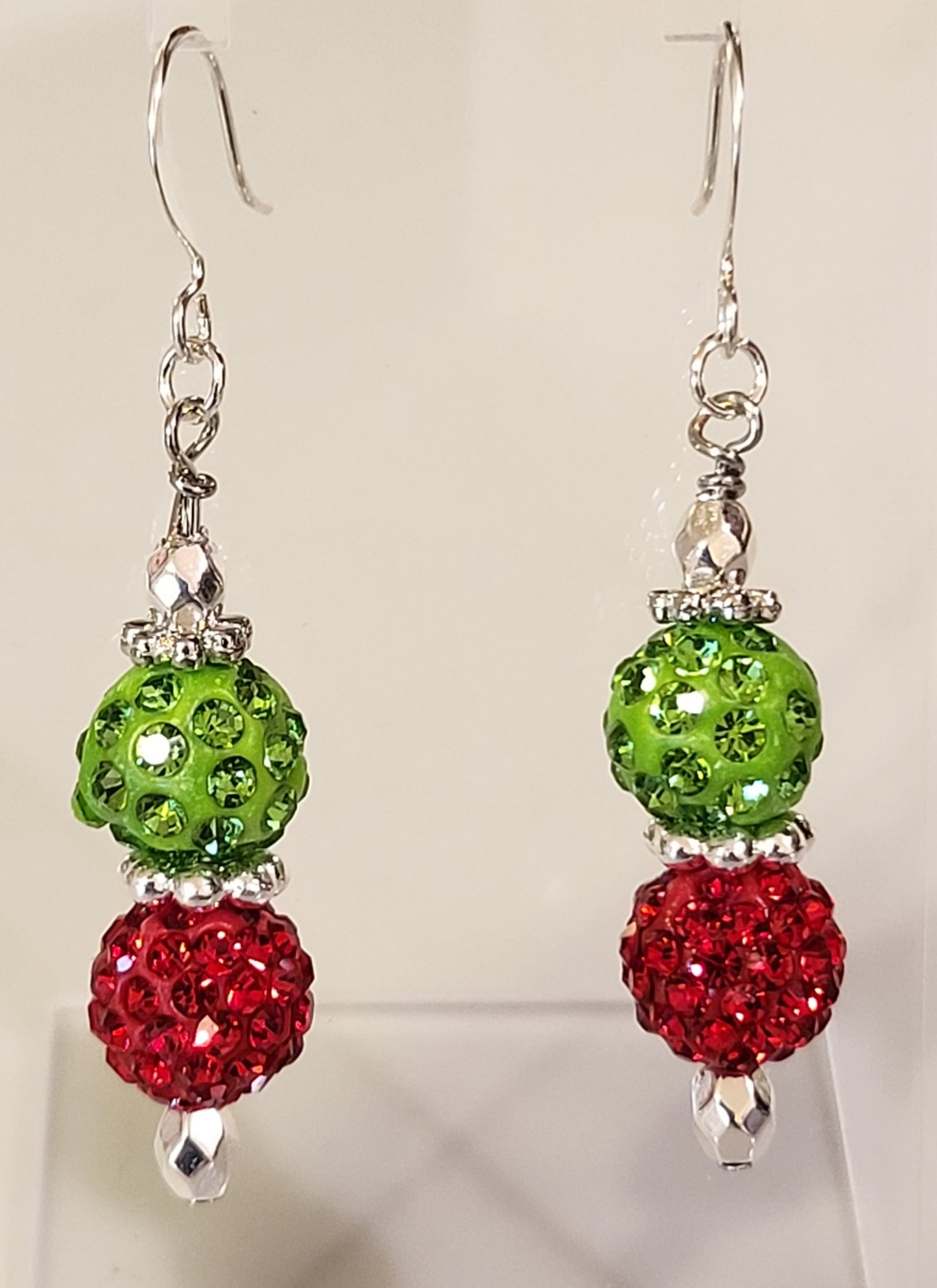 Christmas Earrings, sparkly earrings, red and green earrings