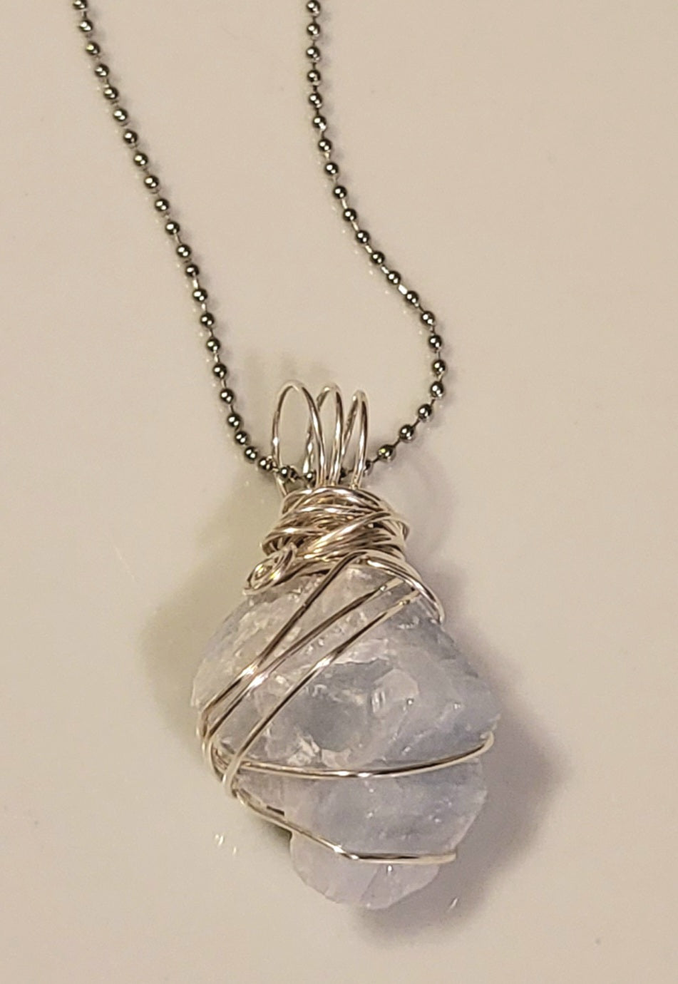 Light Blue Calcite Stone Wire Wrapped Necklace