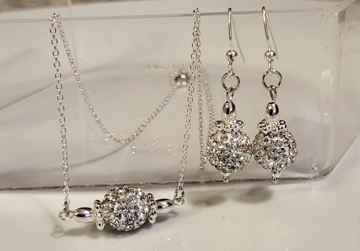 Sparkly Ball Necklace, rhinestones, silver