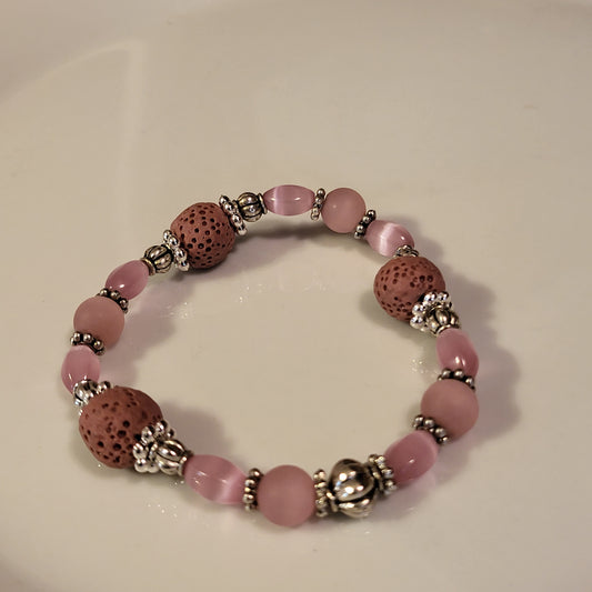 Pink Stretchy Bracelet (cat's eye, lava and matte pink beads)