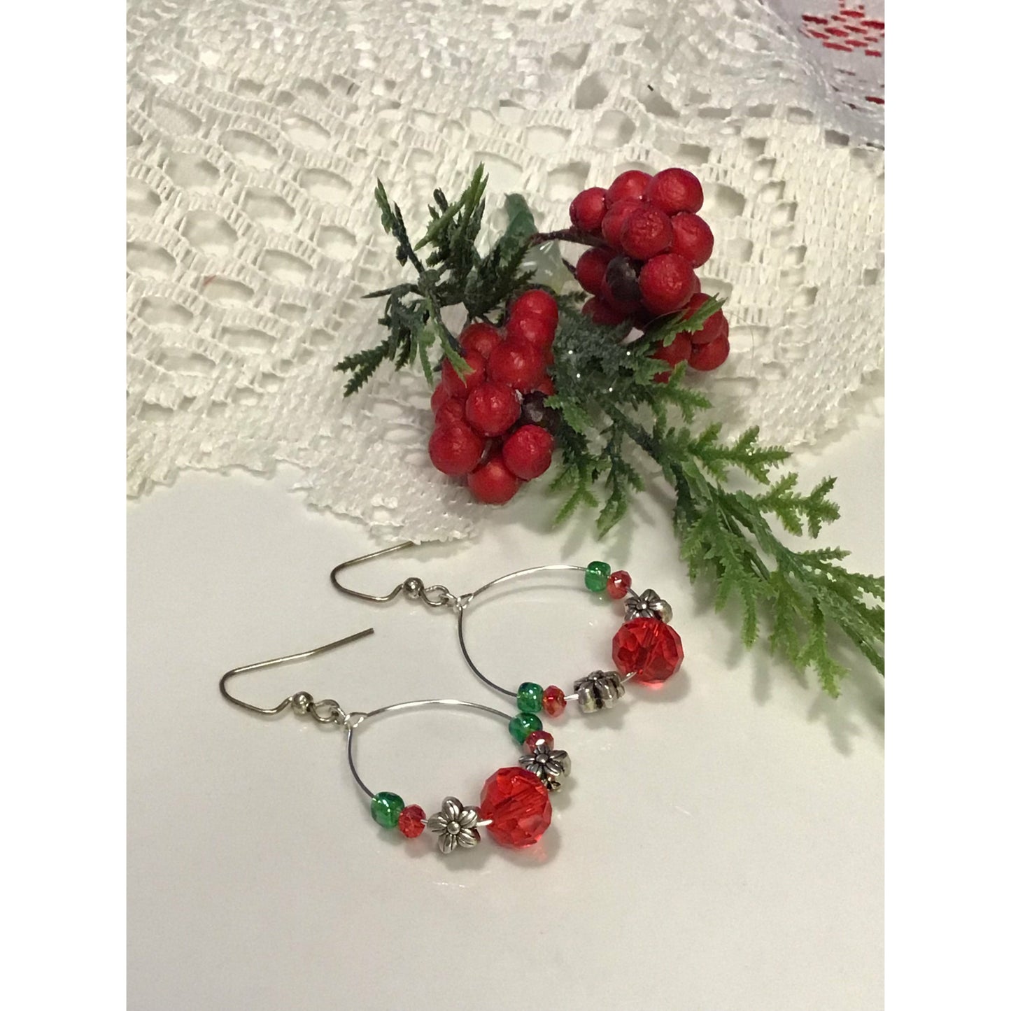 Christmas Flower Earrings silver tone