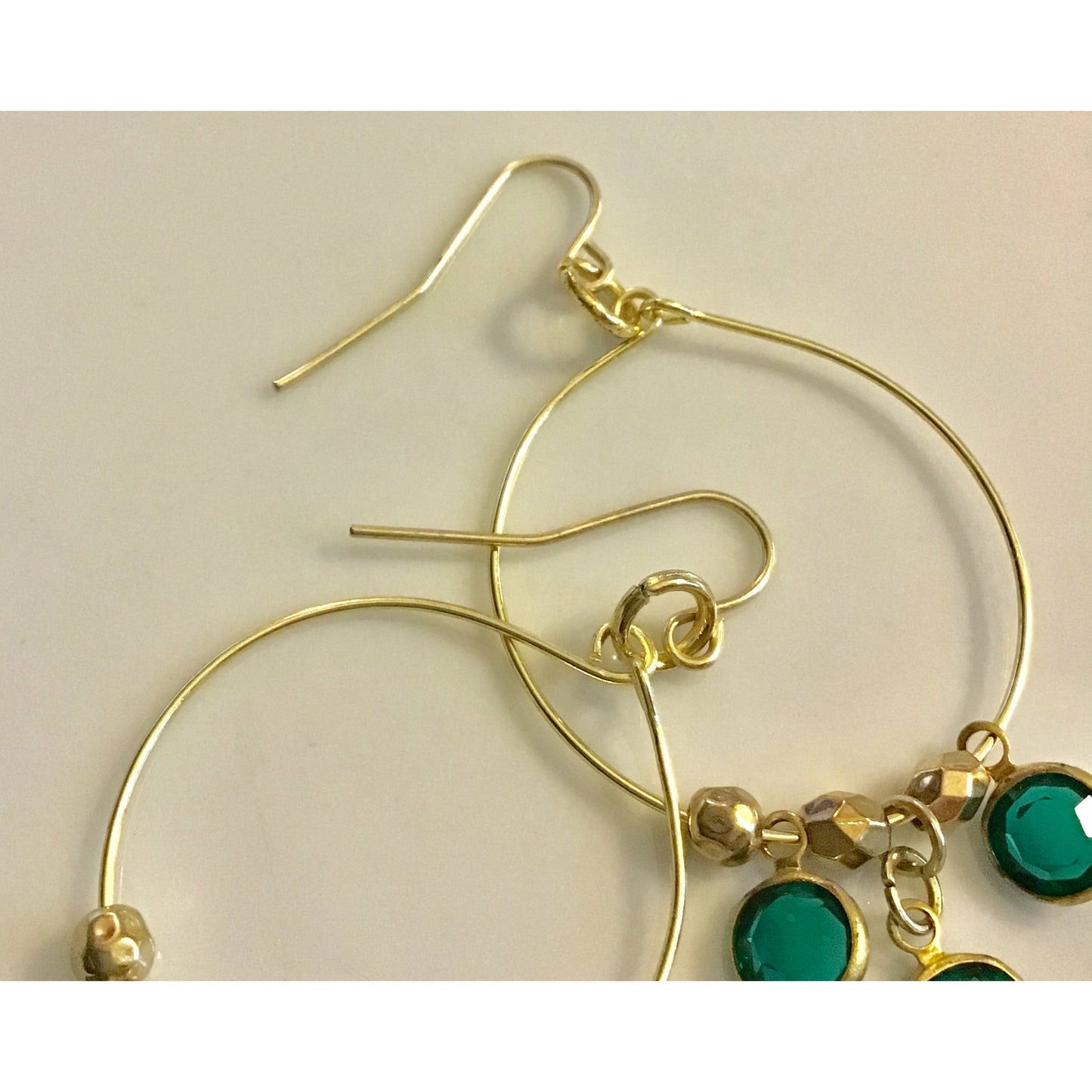 Green Drop Wire Hoop Earrings
