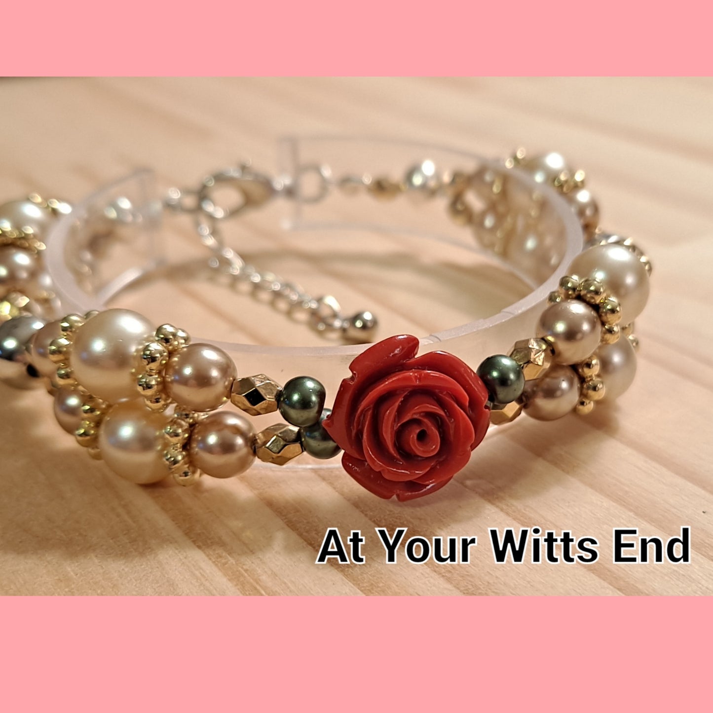 Gorgeous Red Rose & Pearl Bracelet