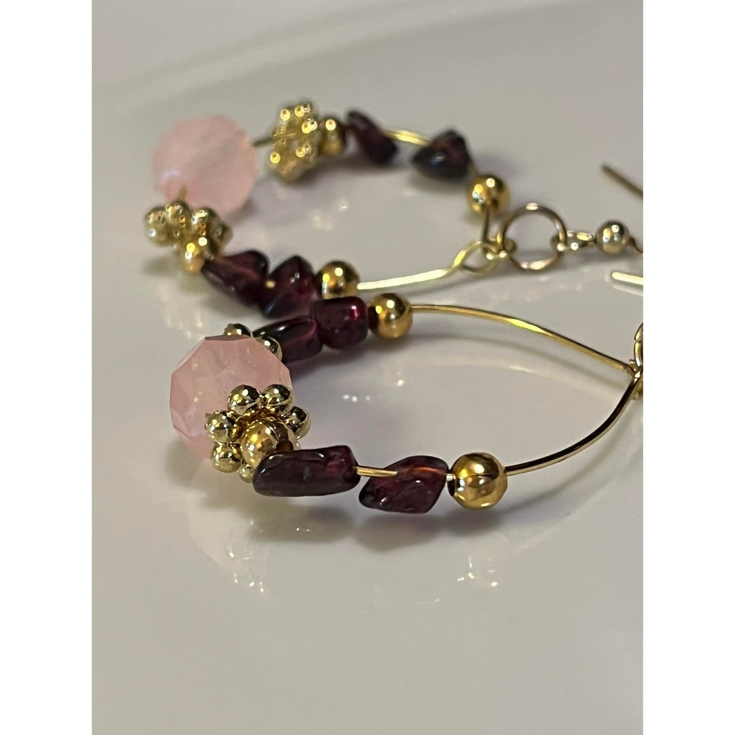 Garnet Beaded Hoop Earrings