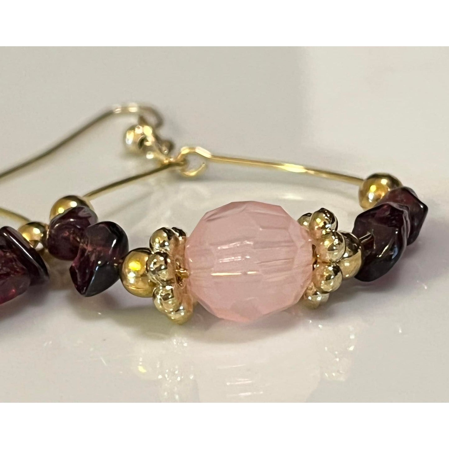 Garnet Beaded Hoop Earrings