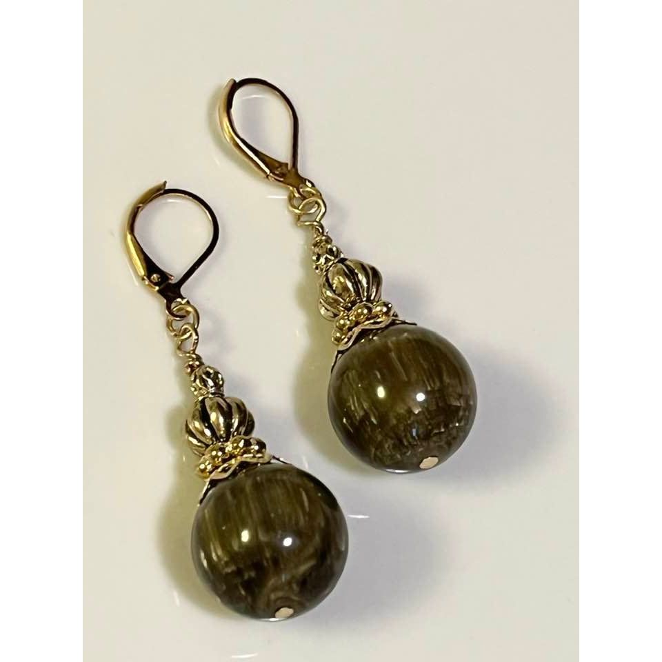 Green & Gold Dangle Earrings