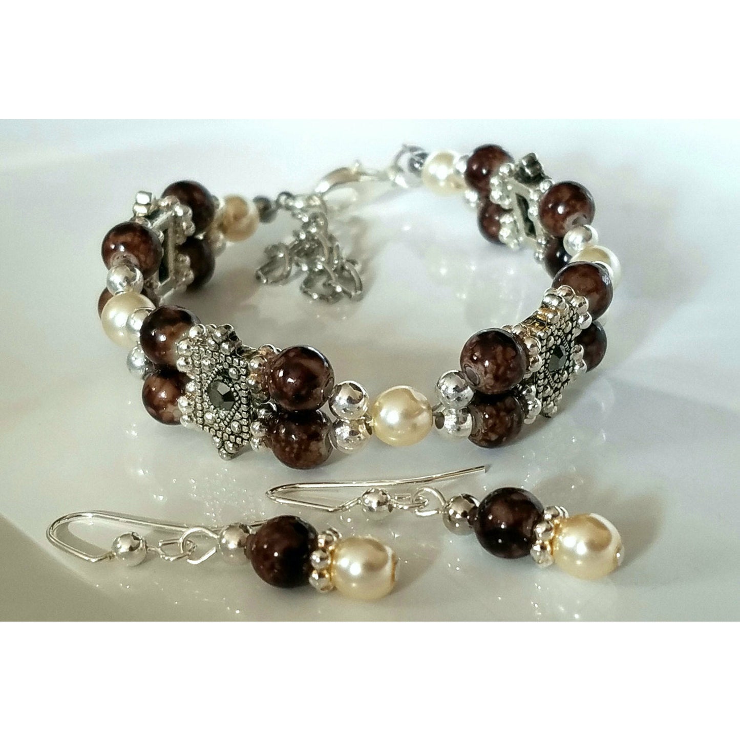 Chocolate Moss Vintage style bracelet and matching earrings