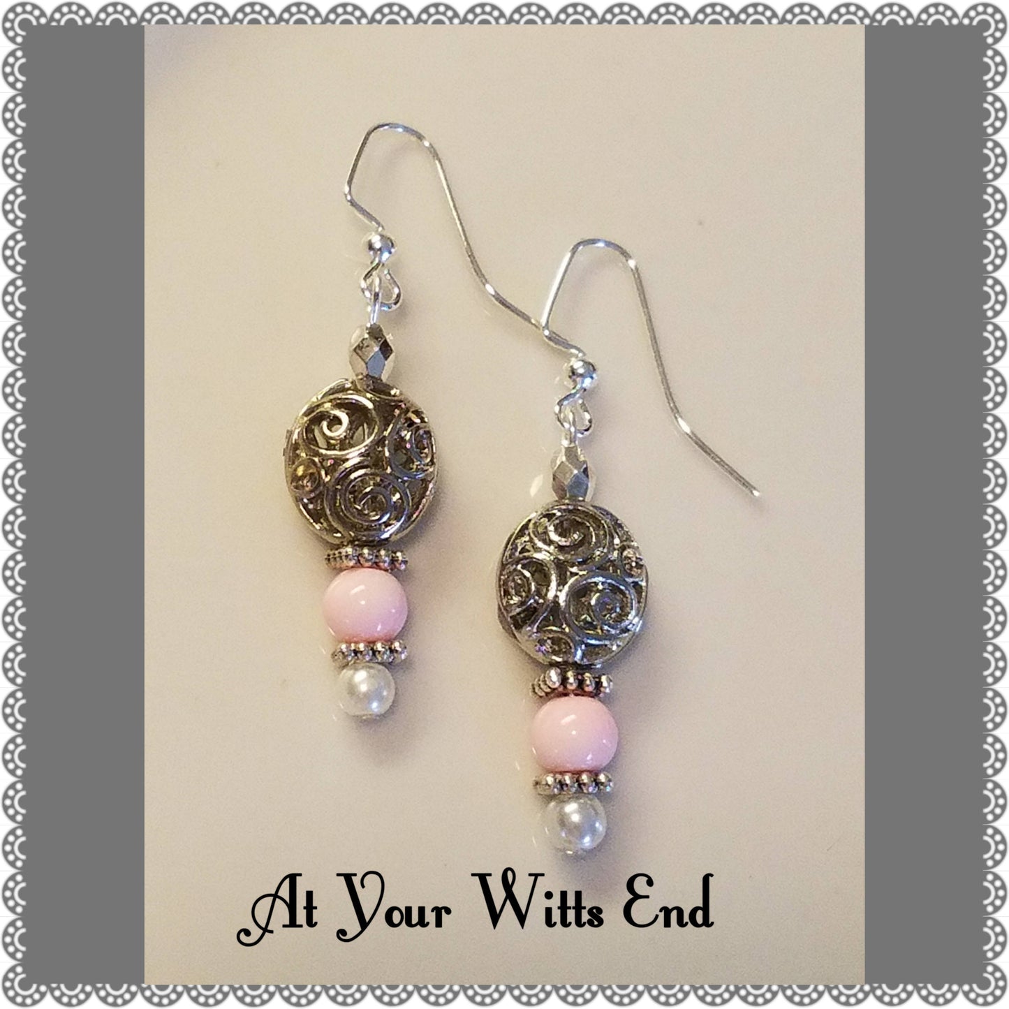 Silver & Pink Filigree Metal Bead Earrings