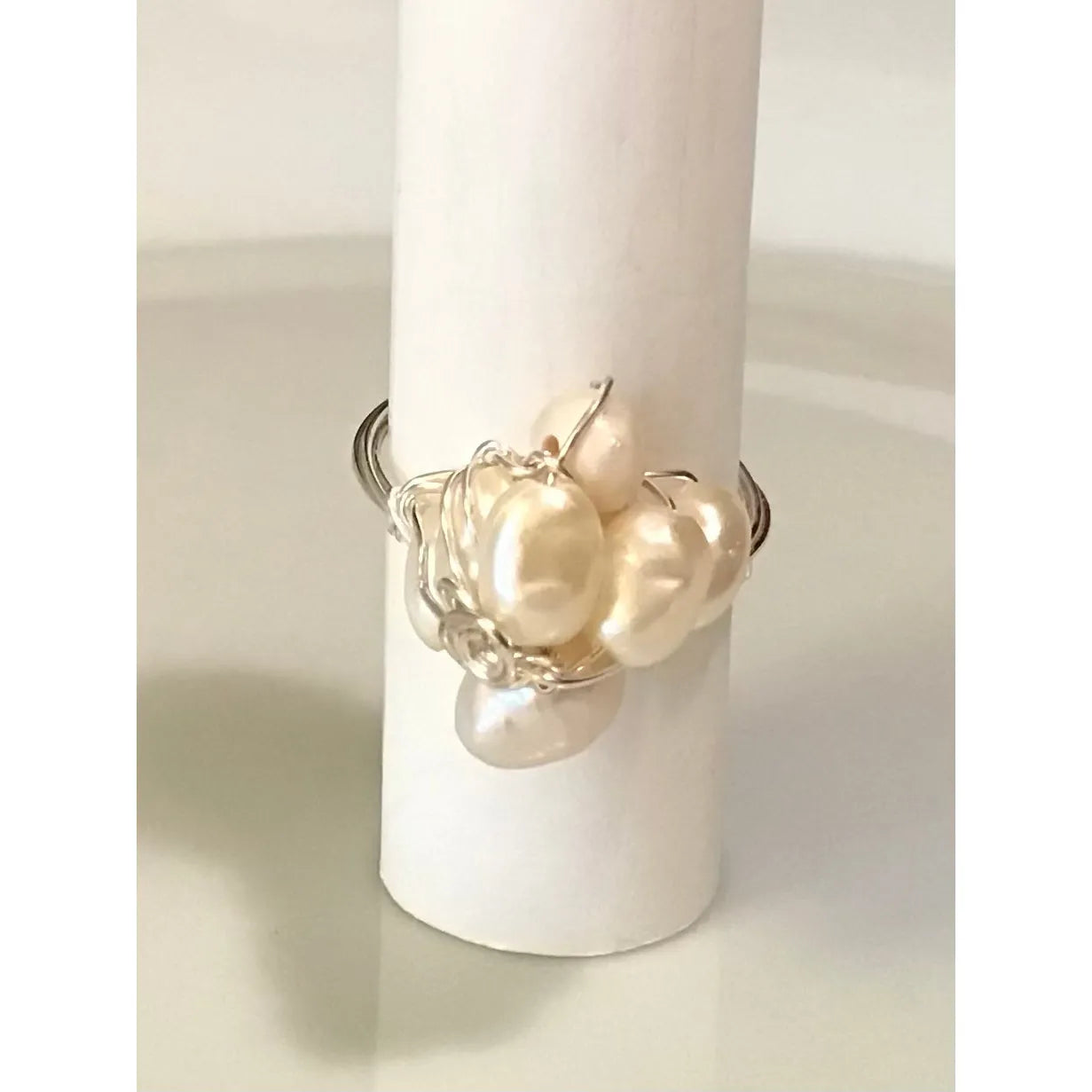 Fresh Water Pearl Ring, size 7, silver tone