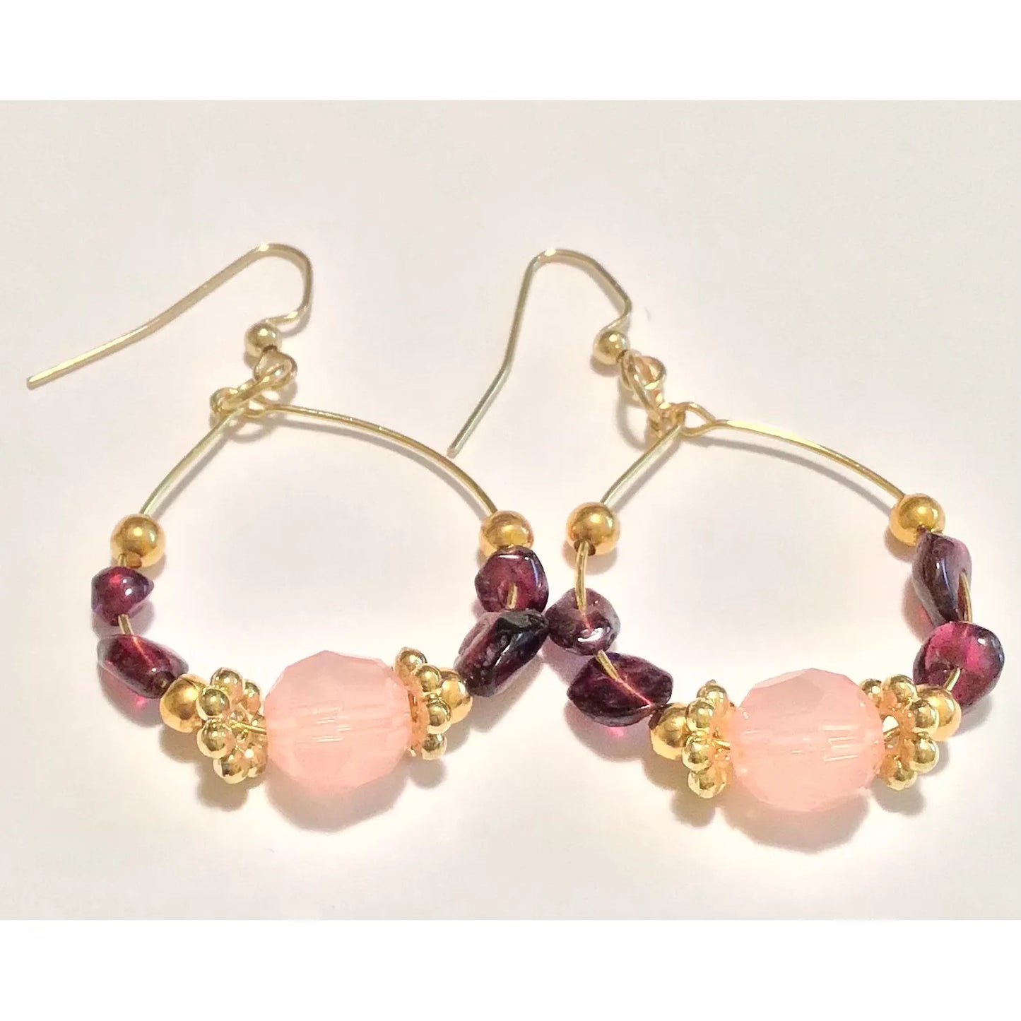 Garnet Beaded Hoop Earrings