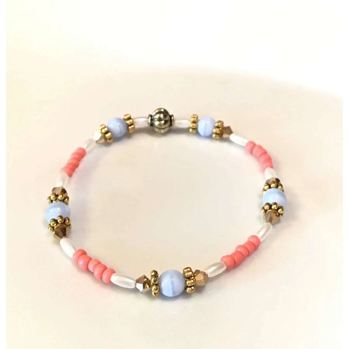 Unique Delicate Thin Bracelet coral and sky blue colors