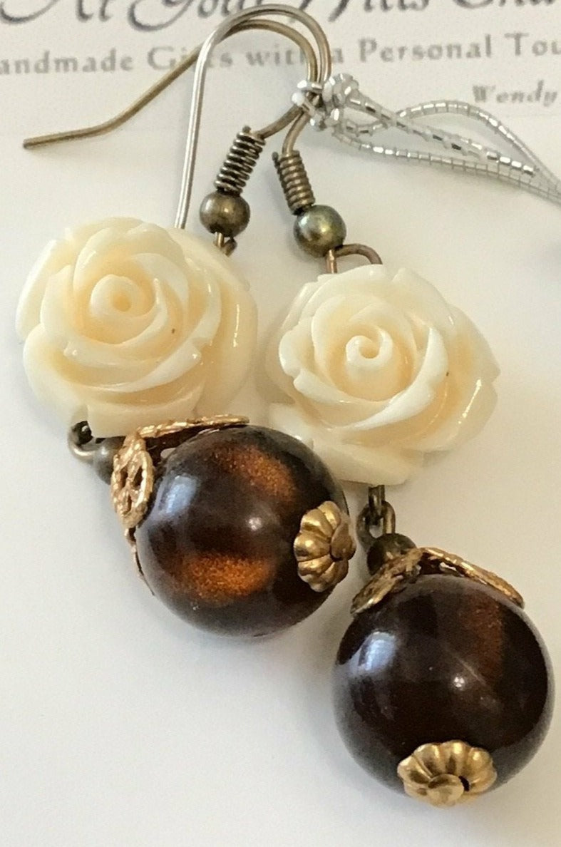 Vintage Rose Earrings, flower earrings