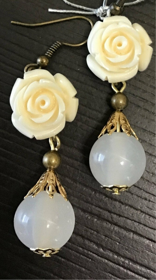Pretty Rose Earrings with Opaque Crystals
