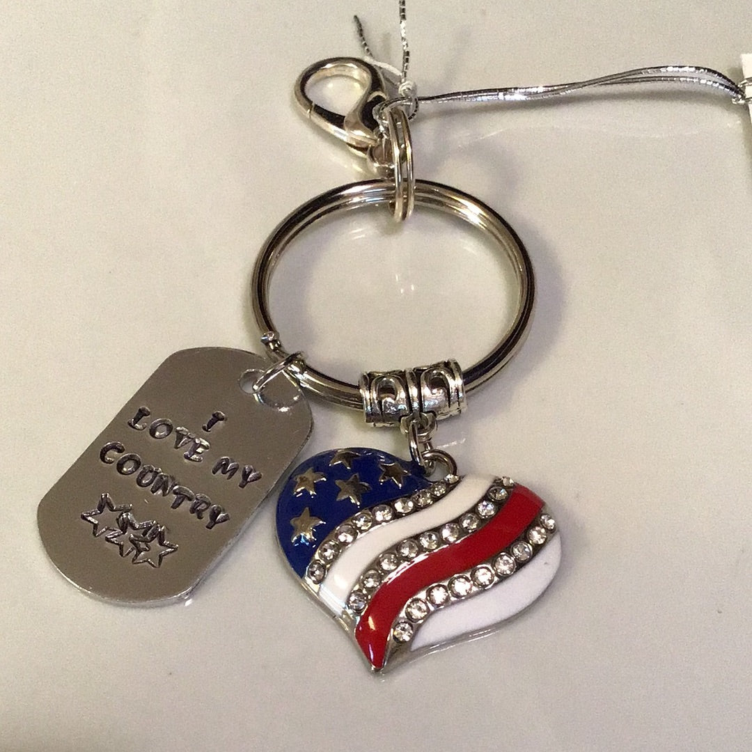 I Love My Country Keychain Red White and Blue