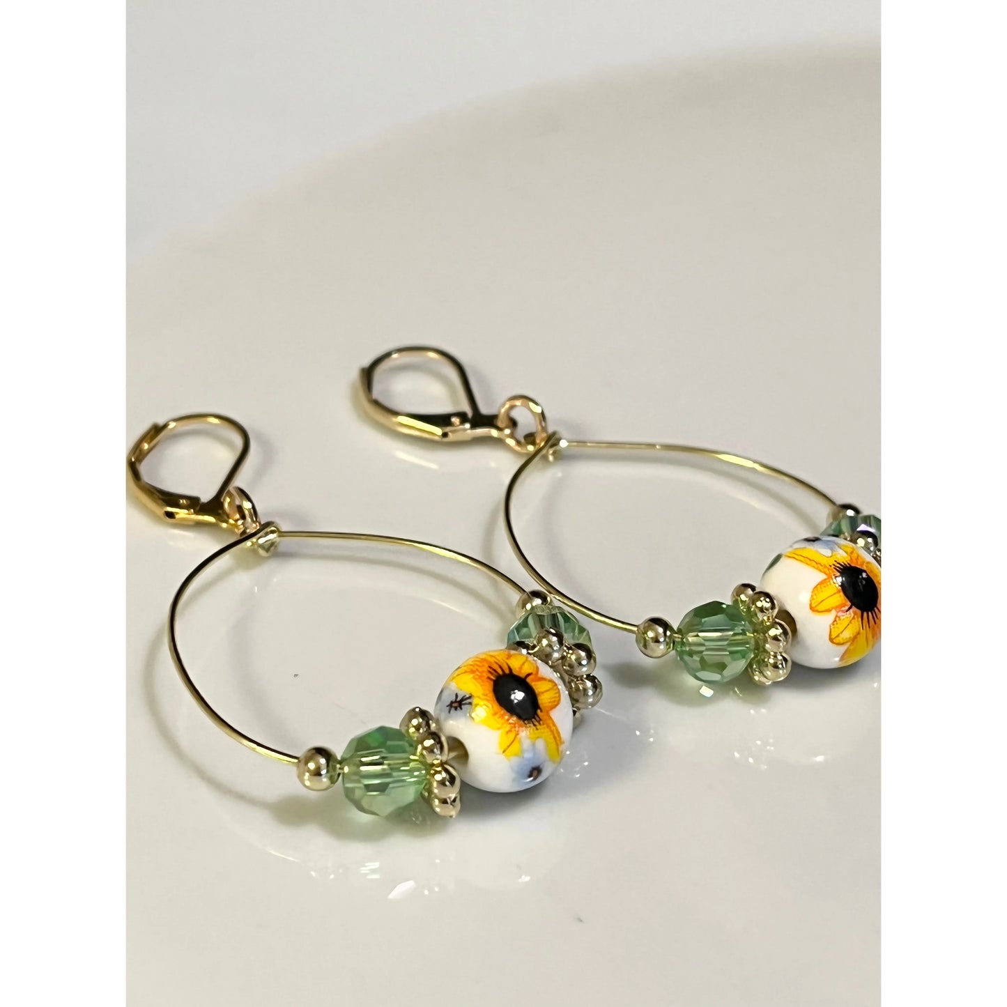 Sunflower Hoop Earrings, lightweight hoop earrings