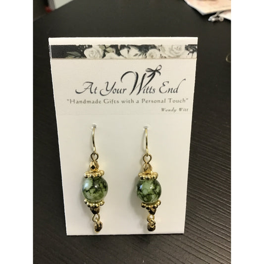 Green marble earrings gold tone