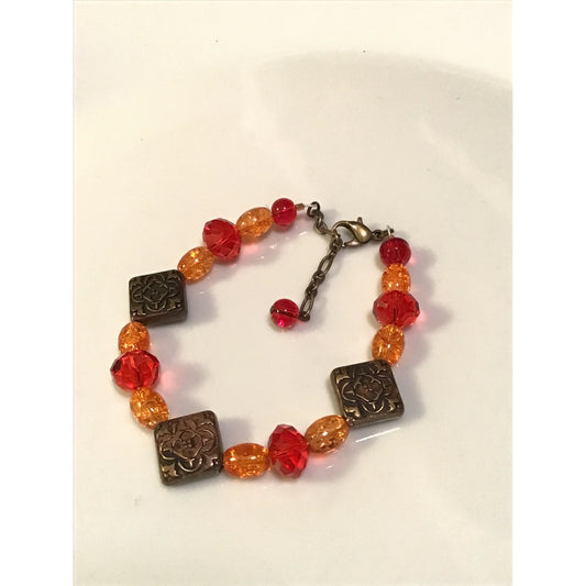 Orange, Red and Antique Gold Bracelet