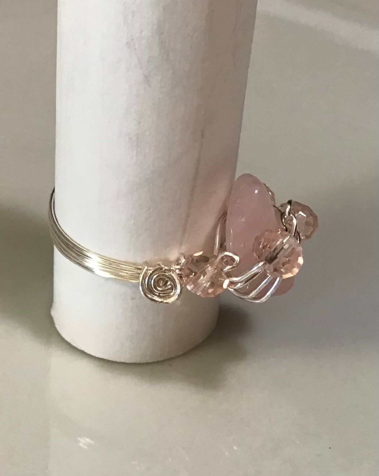 Pink Quartz Ring size 6, silver tone