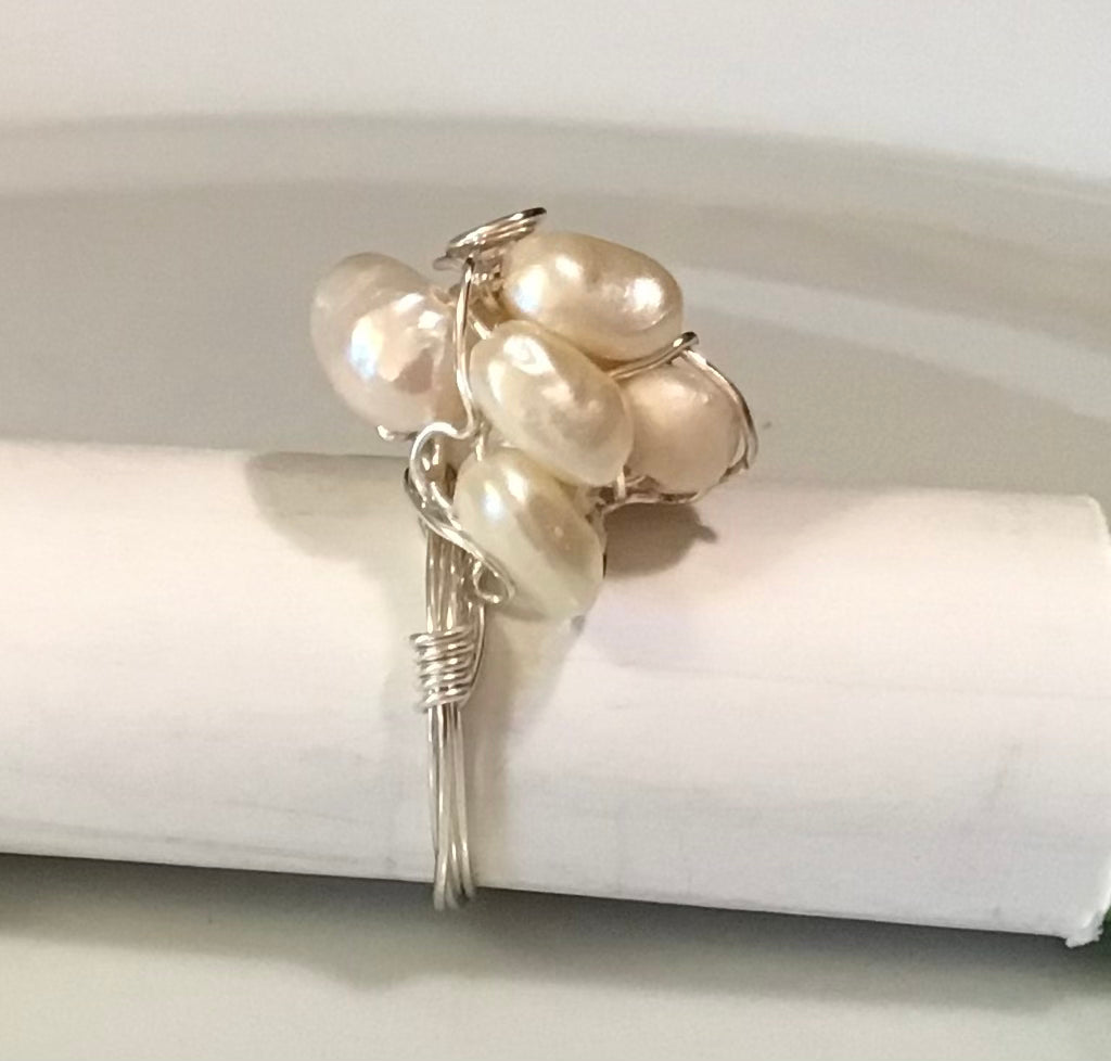 Fresh Water Pearl Ring, size 7, silver tone