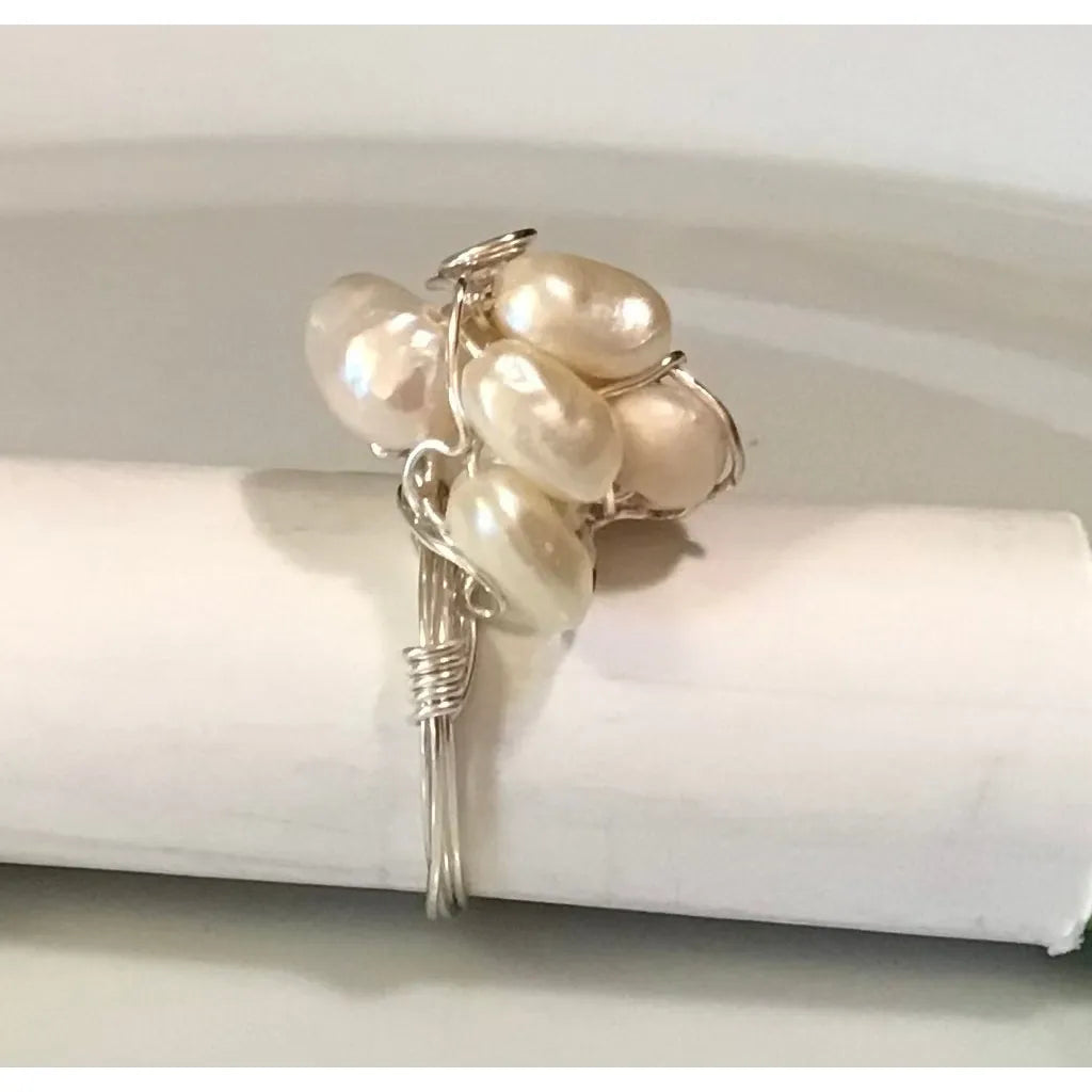 Fresh Water Pearl Ring, size 7, silver tone