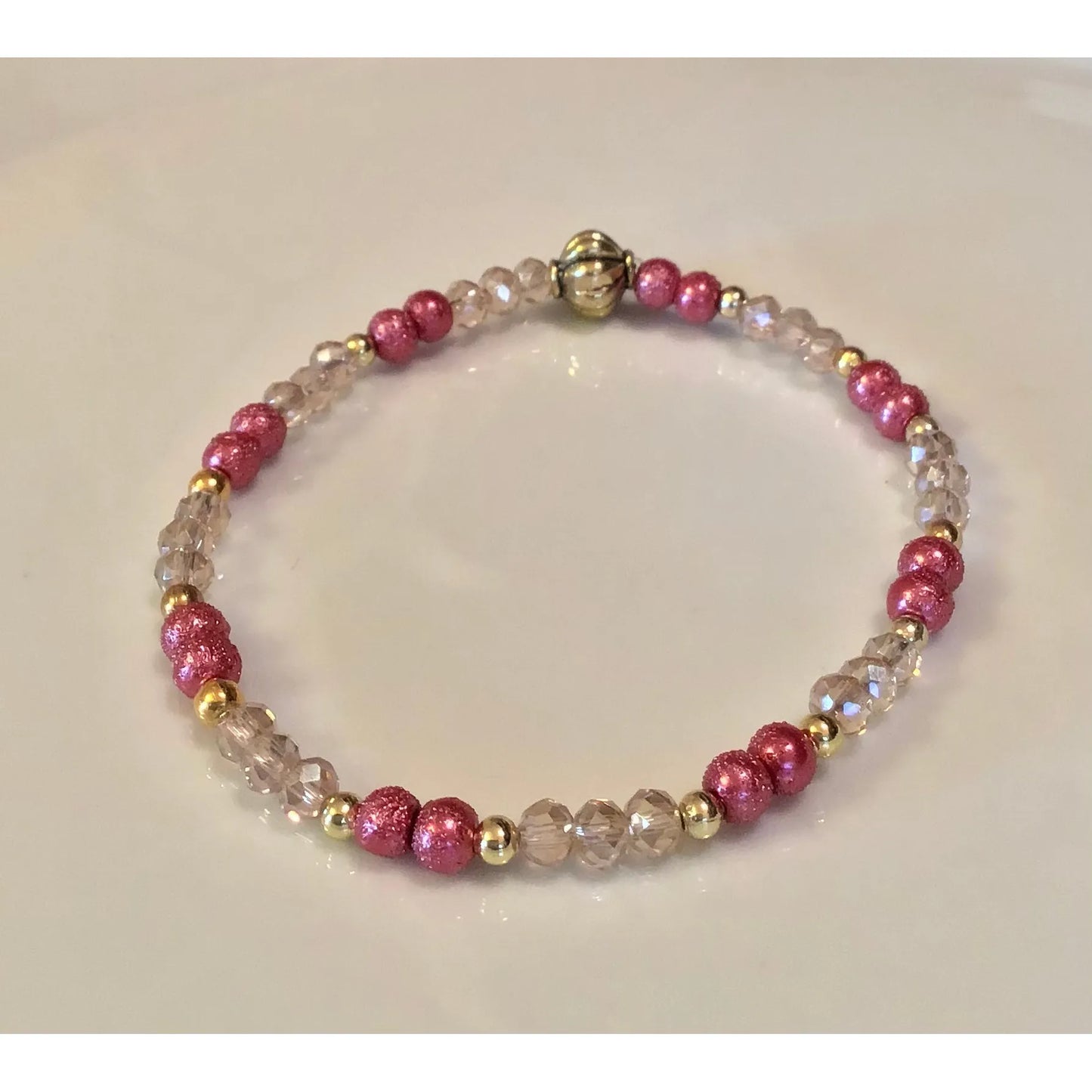 Pretty Dark Mauve & Crystal Stretchy Bracelet