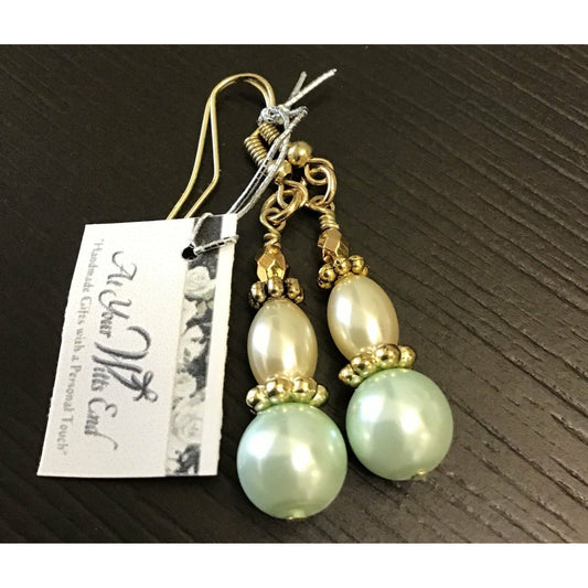 Pale Sage and Champagne Pearl Earrings