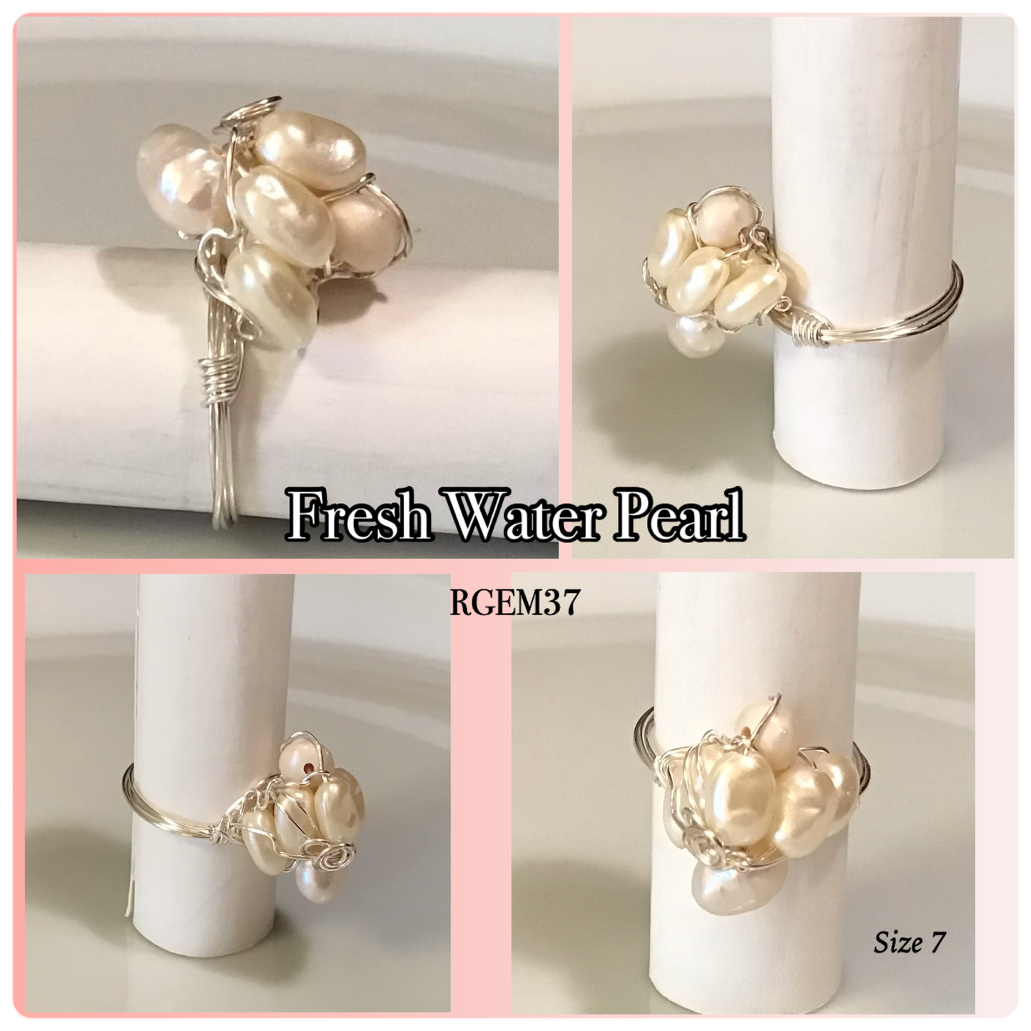 Fresh Water Pearl Ring, size 7, silver tone