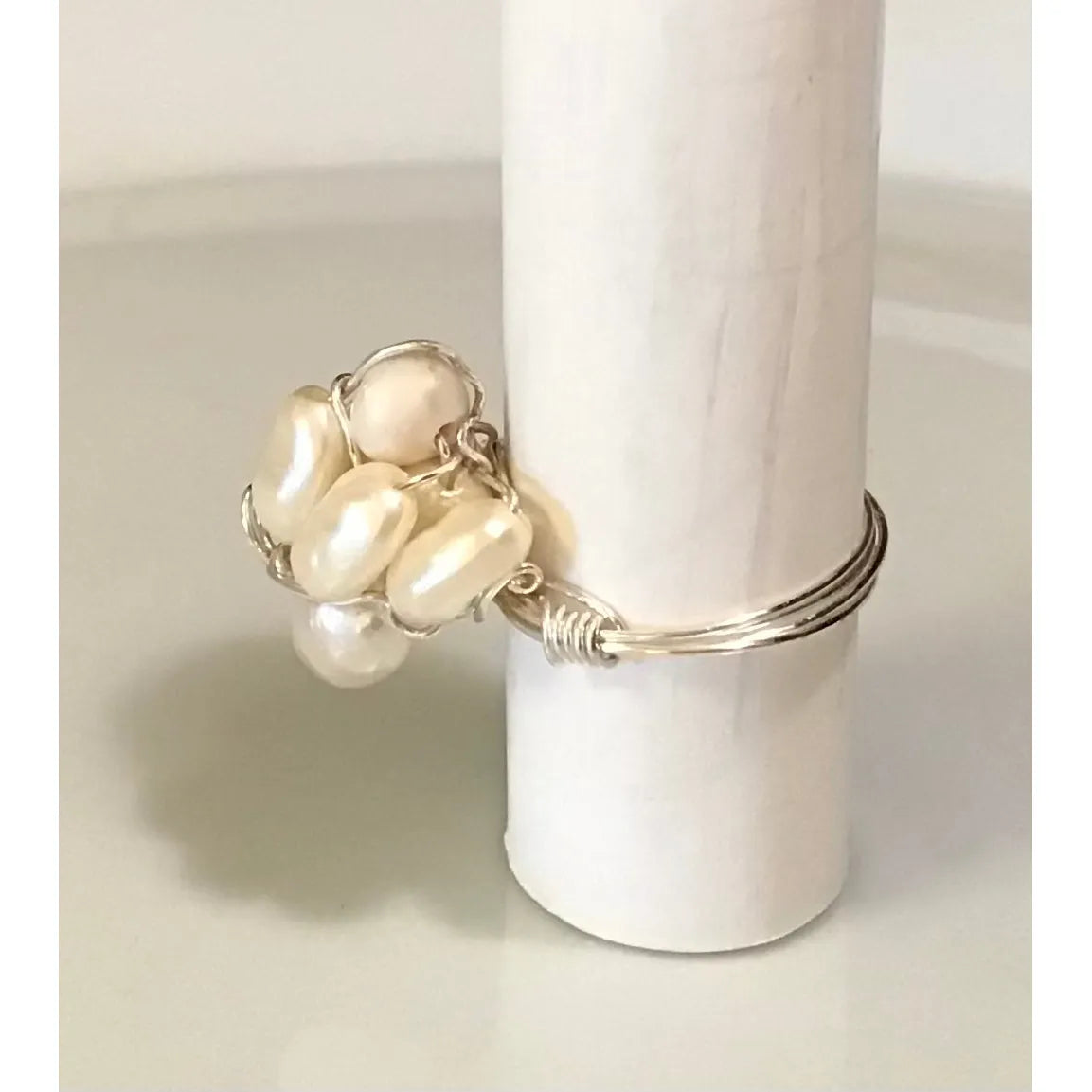 Fresh Water Pearl Ring, size 7, silver tone