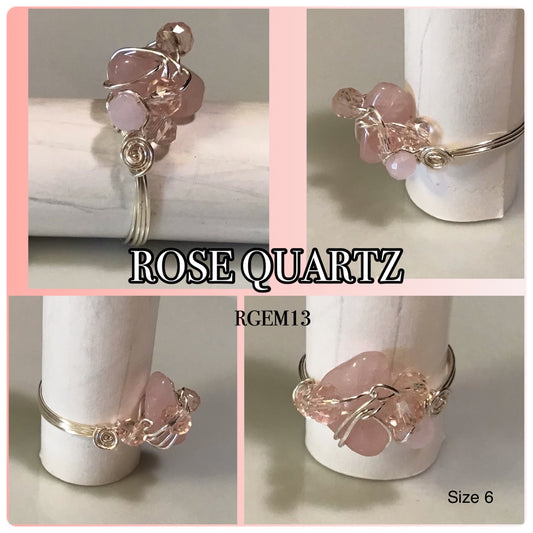 Pink Quartz Ring size 6, silver tone