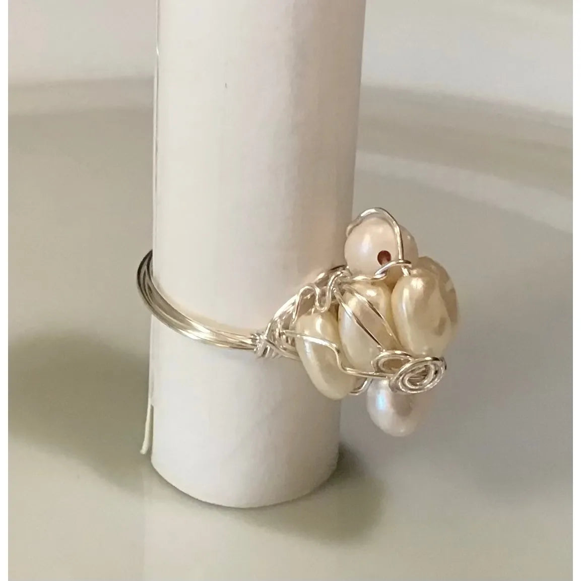 Fresh Water Pearl Ring, size 7, silver tone