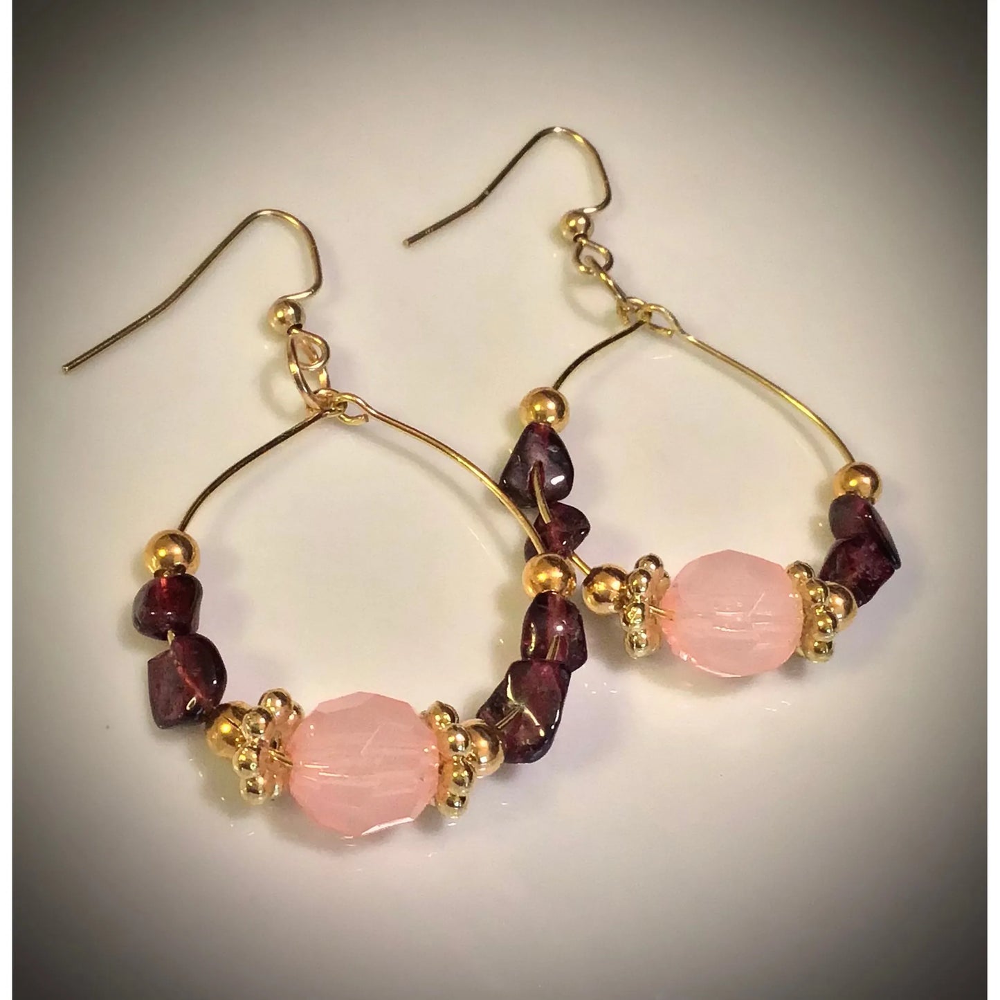 Garnet Beaded Hoop Earrings