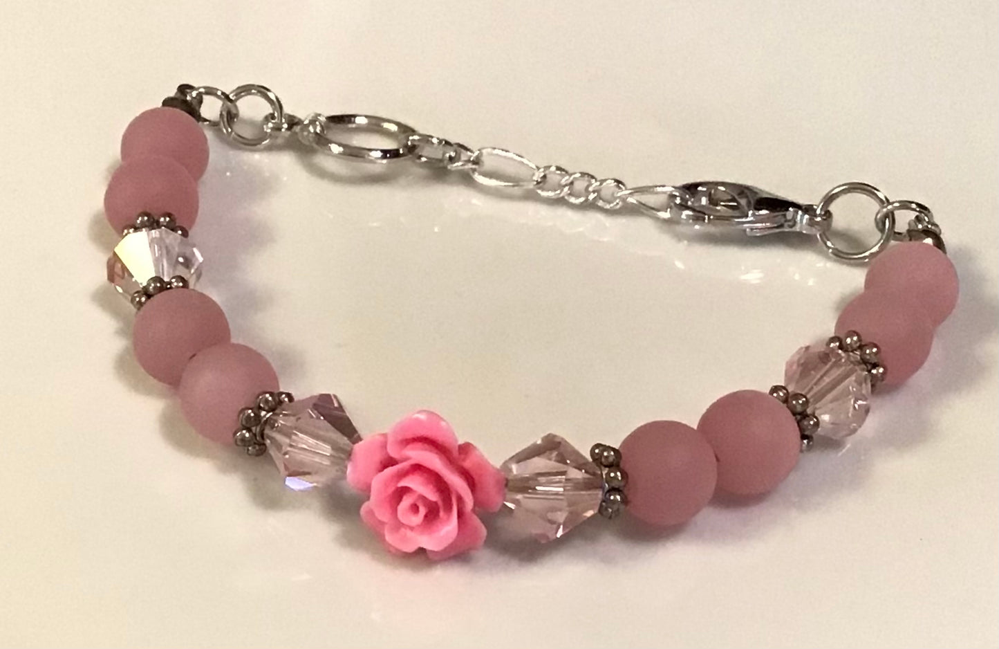 Pink Beaded Rose Bracelet