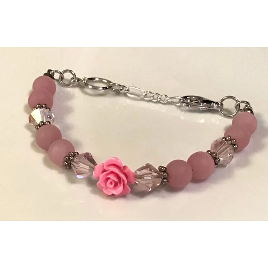 Pink Beaded Rose Bracelet