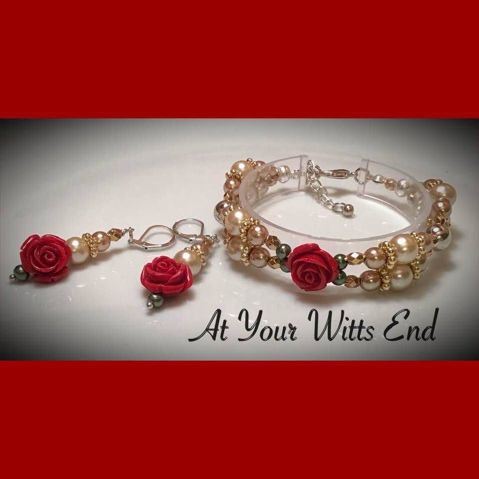 Gorgeous Red Rose & Pearl Earrings